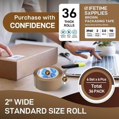 36 Rolls Heavy Duty Tan-Brown Packing Tape 2 “x 110 Yards 330 Feet Per Roll