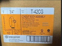 BRIDGEPORT T-42CG TYPE T CONDUIT BODY W/ COVER GASKET ALUMINUM (QTY:10)