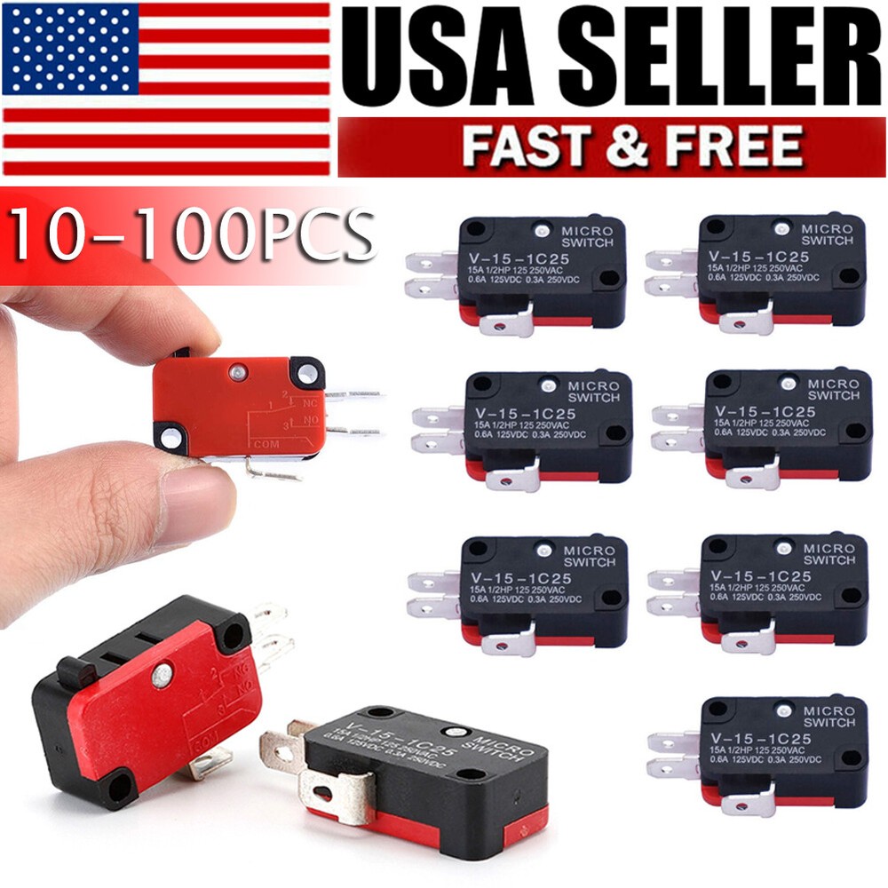 10-100PCS V-15-1C25 Micro Limit Switch SPDT Momentary Snap Button AC 250V 15A