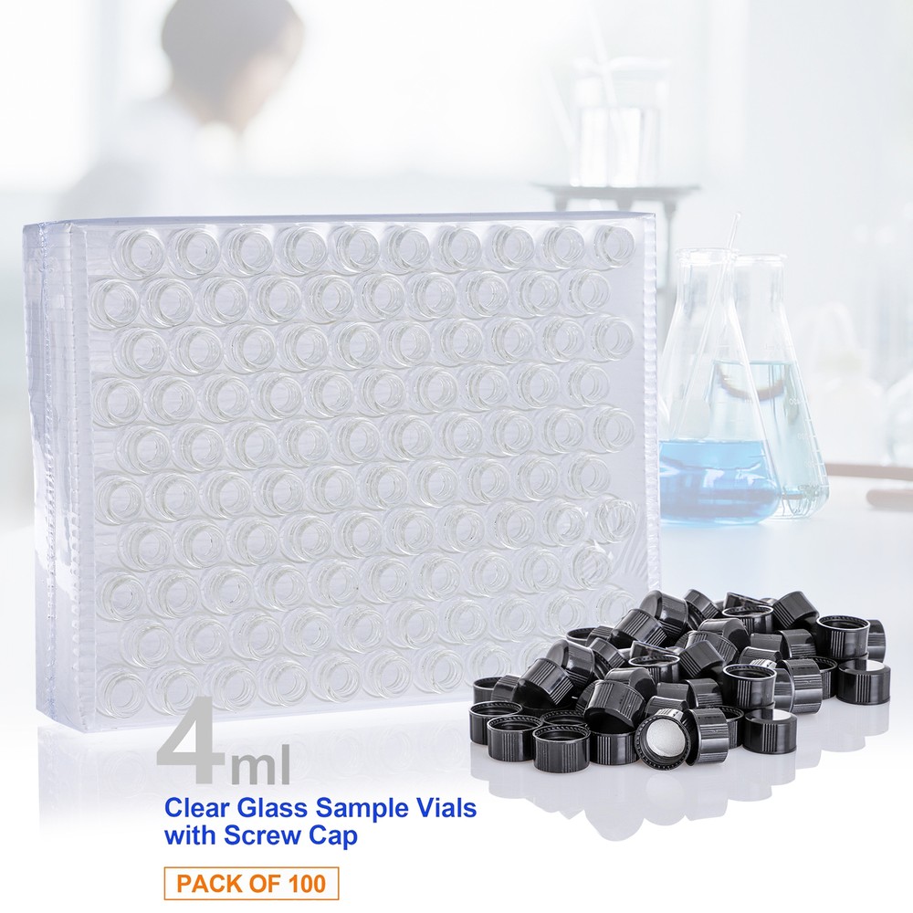 100x 4ml Clear Glass Vials w/ Screw Caps and Plastic Stoppers 1 Dram Sample Vial