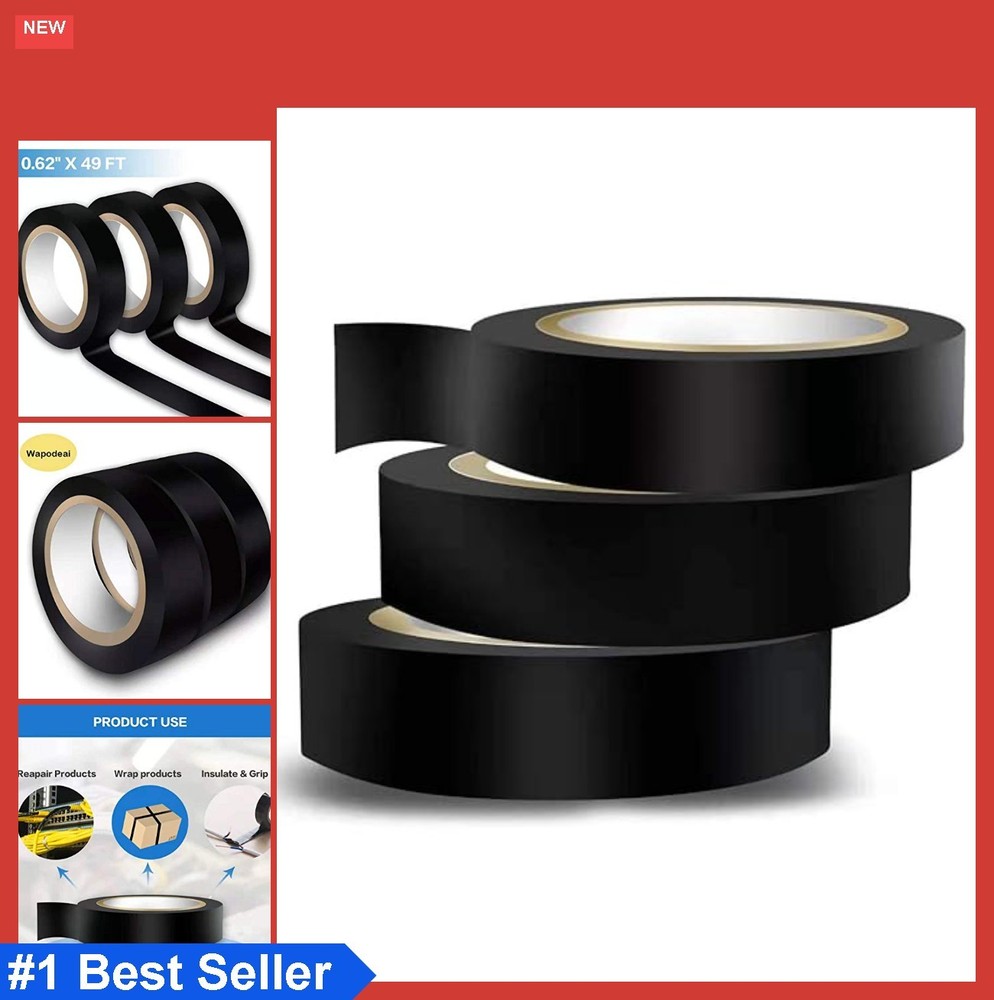 Electrical Tape 3 Pack 0.62 in x 49 ft Waterproof Flame Retardant Black PVC