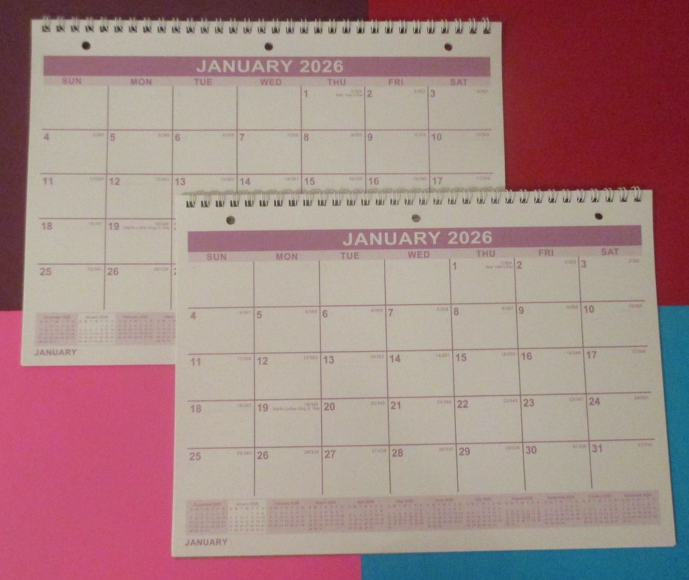 (2) TWO -2026 Monthly 3-Hole Spiral Office HOME School ~ NOTEBOOK CALENDAR 11X8