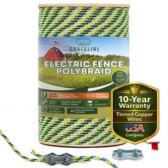 Heavy Duty Electric Fence Polybraid Rope 660ft – 1/4″ Thick, 900lb Strength, UV