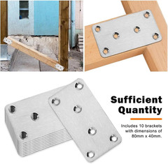10Pcs Metal Flat Brackets for Wood, 80 × 40 × 1.75Mm Heavy Duty Stainless Steel