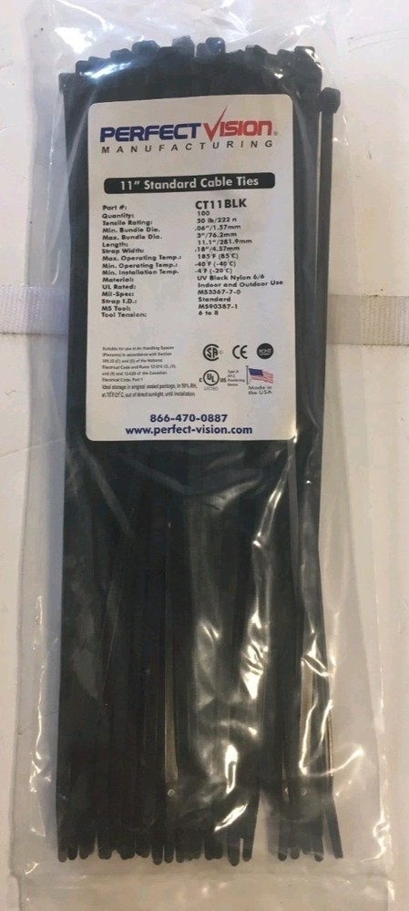 Perfect Vision CT11BLK 11″ Standard Cable Ties (100 Count Black)