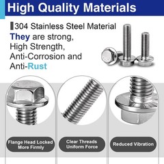 15 Pack M6-1.0 × 16mm Flange Bolt, Full Thread 304 Stainless Steel M6, Silver