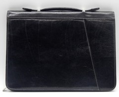 Vintage Italian Black Leather Portfolio Zippered Organizer Made Florence Italy