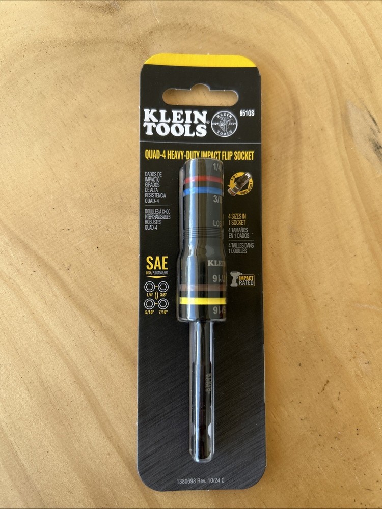 Klein Tools Quad Socket, 4 Sizes in 1, 4-in-1 Color Coded SAE / Impact Rated New