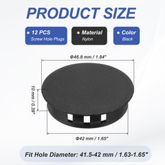 12 Pcs 42mm/1-5/8″ Plastic Hole Plugs, Flush Type Round Plug Black
