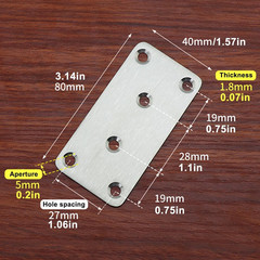 10Pcs Metal Flat Brackets for Wood, 80 × 40 × 1.75Mm Heavy Duty Stainless Steel