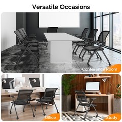 2 Pack Foldable Office Chair with Wheels & Armrest Stackable Conference Room US