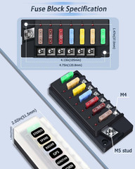 12V Fuse Block, 6 Circuits Waterproof Marine Fuse Panel Relay Box Kit with LED I