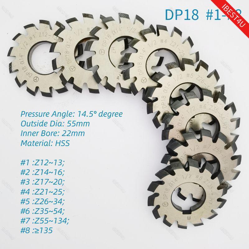 8 Pcs/Set Involute Gear Cutters PA14-1/2 HSS DP8 DP10 DP16 DP20 DP22 DP24 14.5°