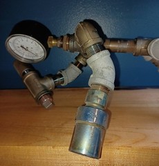 MIXED-METAL PIPE ROBOT ART 6-1/4 POUNDS MODULAR STEAMPUNK TORCH PATINA 1286