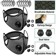 2 Pack Pollution Reusable Facepiece Half Face Shield Respirator Mask W/ Filter