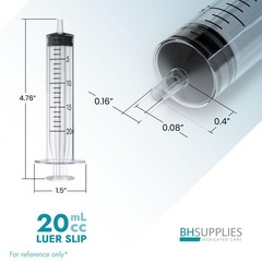BH Supplies 20ml Luer Slip Tip Syringes (No Needle) – 50 Count (Pack of 1)