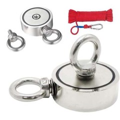 1000Lbs Double Sided Fishing Magnet Kit Strong Neodymium Magnet / Carabiner Rope