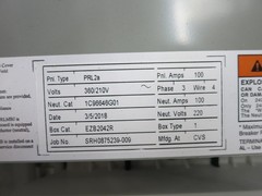 Eaton PRL2a 100A 360/210V Main Breaker Panel Board 3PH 4W 100 Amp HFD3100BP10