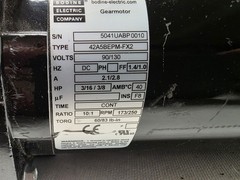 Bodine Type 42A5BEPM-FX2, 3/16-3/8hp, 173/250 rpm. 90/130 V. DC Gear Motor 10:1