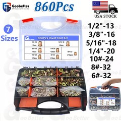 860Pcs Rivet Nut Kit UNC Rivnut Nutsert Assortment #6-32 #8-32 #10-24 1/4″ 5/16″