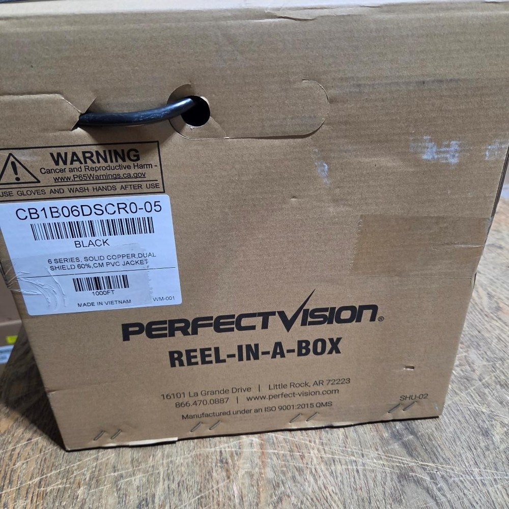 1000 FT PERFECT VISION / RG-6 / SINGLE / BLACK / SOLID COPPER CTR /REEL IN BOX!