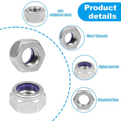 40PCS M8 Locknuts M8x1.25mm Nylon Insert Hex Lock Nuts 304 Stainless Steel Metri