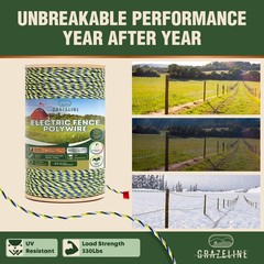 9-Strand Electric Fence Polywire 1640 ft, Tinned Copper & Stainless Steel, 0….