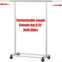 Stylish Rolling Clothing Rack – Adjustable Width from 30″ to 47″, Holds 100 lbs