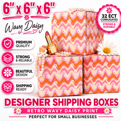 6x6x6 Wavy Daisy Designer Shipping Boxes Pink 32 ECT Corrugated Mailers