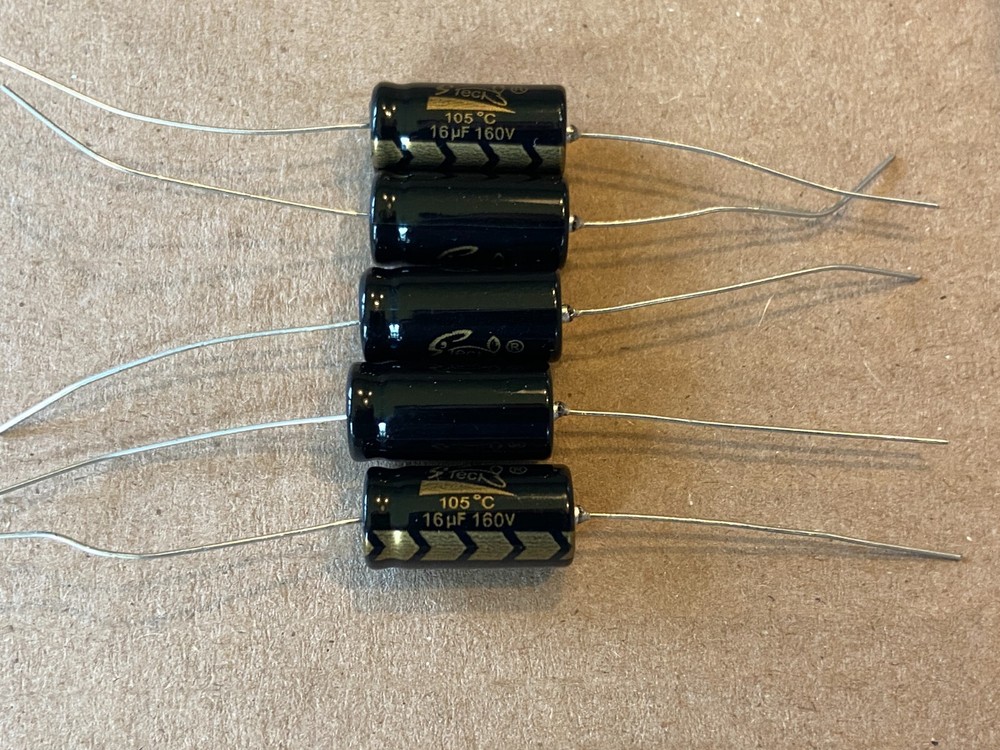 5pc Electrolytic Capacitor Axial 2000hr +105℃ RoHS 16uF 160V φ10x20mm Supertech