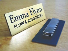 Custom Engraved 1×3 Brushed Gold Name Tag with Magnetic Clip / Badge ID Employee