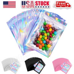Holographic Mylar Bags Smell Proof Food Storage Zip Seal Foil Pouch Candy Bag