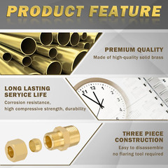 Brass Compression Tube Fitting, 10 PCS 1/4″ OD X 1/4″ NPT Male Compression Union