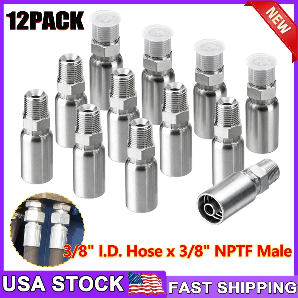 12Pack 3/8″ I.D. Hose x 3/8″ NPTF Male Hydraulic Hose End Swivel Crimp Fitting