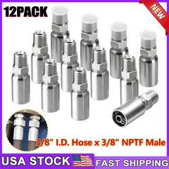 12Pack 3/8″ I.D. Hose x 3/8″ NPTF Male Hydraulic Hose End Swivel Crimp Fitting