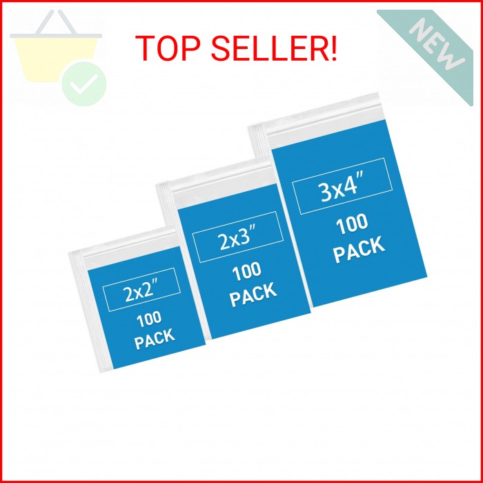 Small Plastic Bags, 300 PCS Mini Baggies 3 Assorted Sizes 2×2 2×3 3×4 Inch. Mini