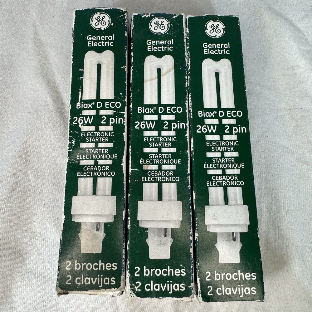 3 LOT General Electric Biax S ECO 9W 2 Pin Compact Fluorescent Lamp F9BX/841/ECO