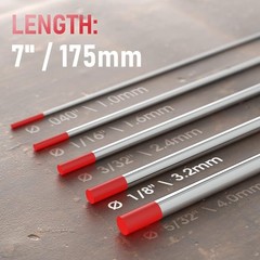 TIG Welding Tungsten Electrode Red Tip 1/8″ x 7″ Red, WT20/EWTh-2 10-pk