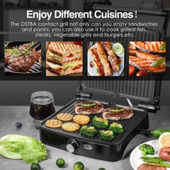 OSTBA Panini Press Grill with Adjustable Temperature, 4-Slice Indoor Grill, 180°
