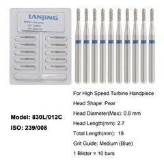Dental Diamond Burs FG Pear Coarse Medium High Speed Bur Friction Grip 830 830L