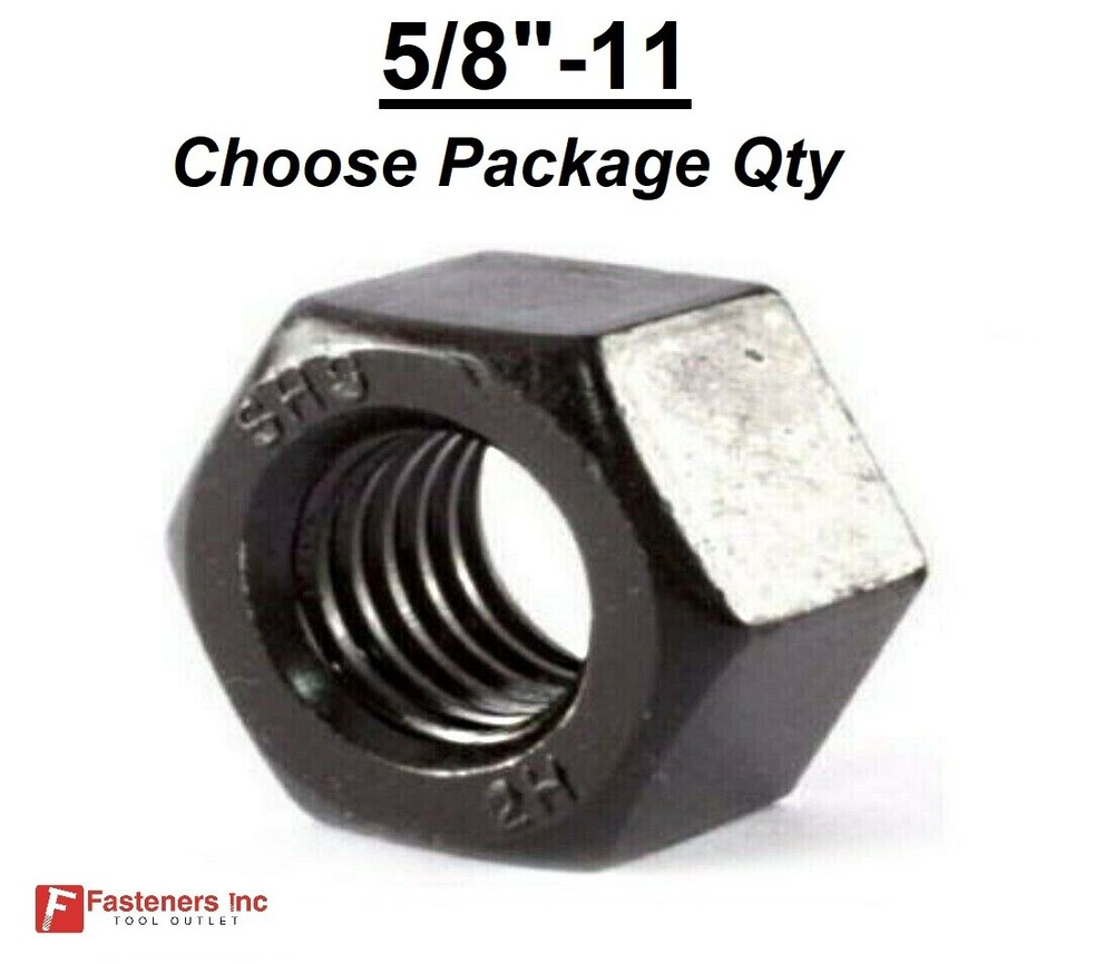 5/8-11 Plain Steel 2H Structural Heavy Finished Hex Nuts for A325 Bolts 5/8″-11
