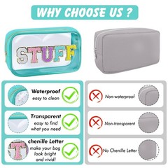 Chenille Letter Clear Makeup Bag Nylon Preppy Patch Stuff Cosmetic Bag with Z…