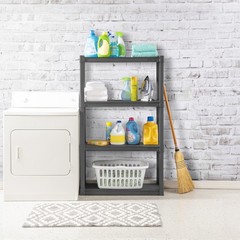 Sterilite Plastic Indoor Outdoor 4 Shelf Durable Shelving Unit, Gray, 3 Pack