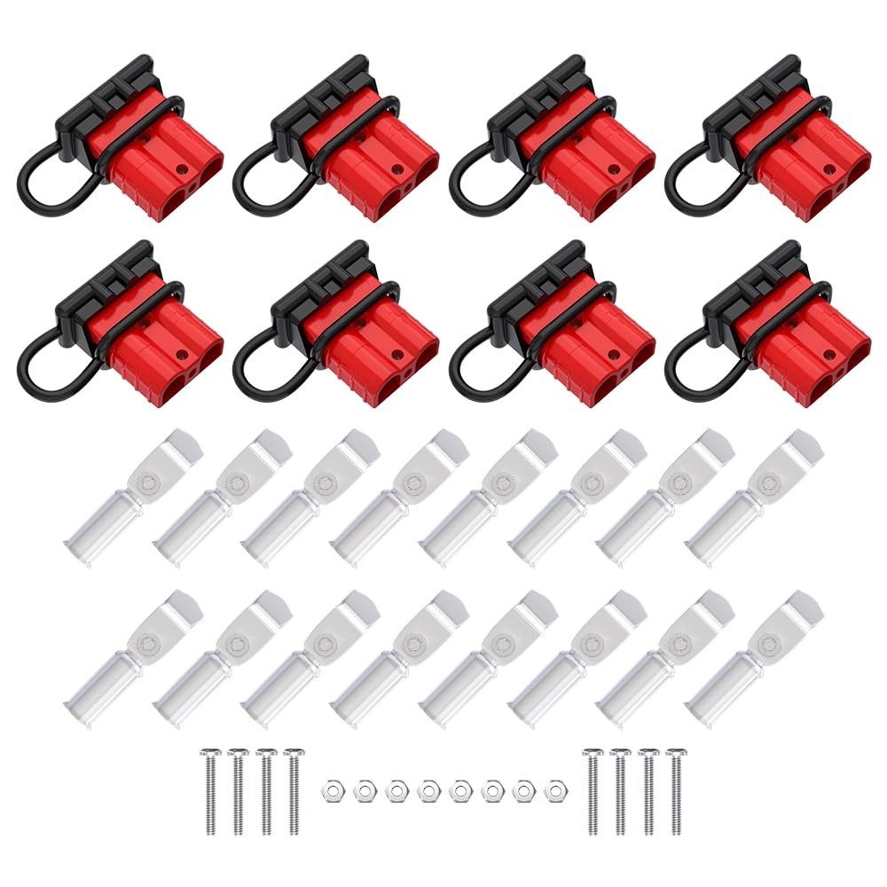 8 Pcs 6-10 Gauge Anderson Connector Plug 50A 12-36V Battery Quick Connector Red