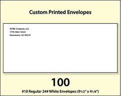 100 Custom Printed #10 Commercial Regular Envelopes Full Color Digital Printing