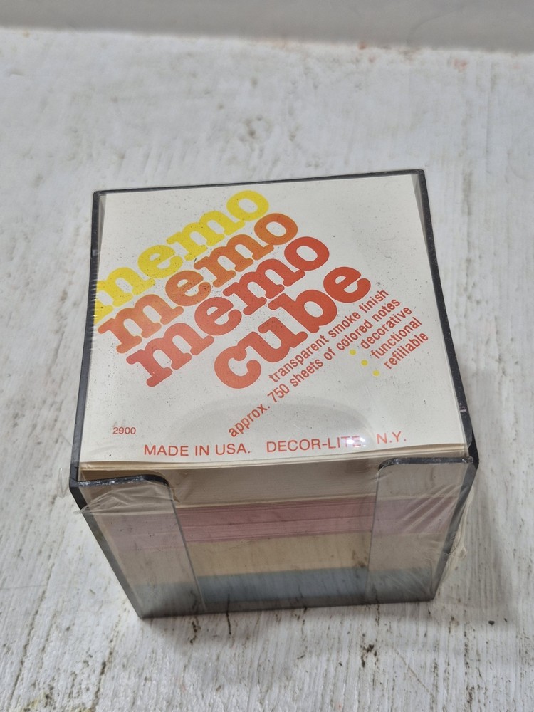Vintage 1980s 1990s Memo Cube Note Pad Stack Desk Holder Stationery Paper