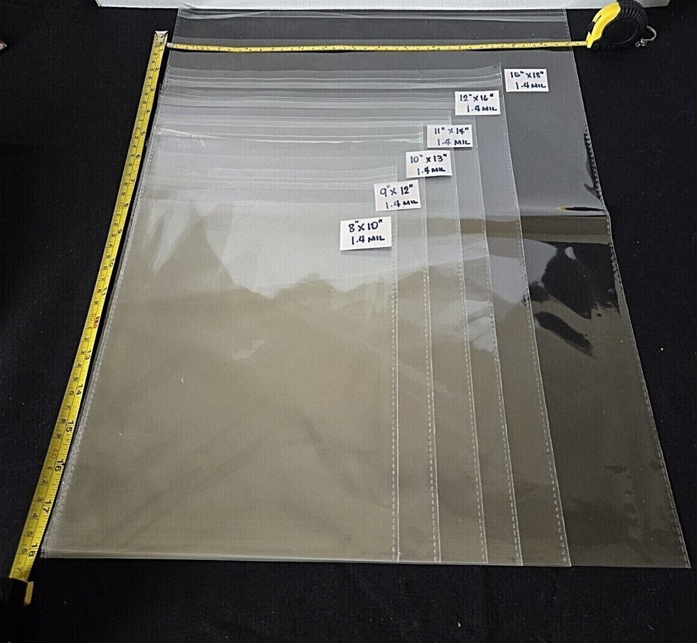 Cellophane Bags, 6 sizes, 500-1000 count Clear Self Cello Sealing Bags, 1.4 mil