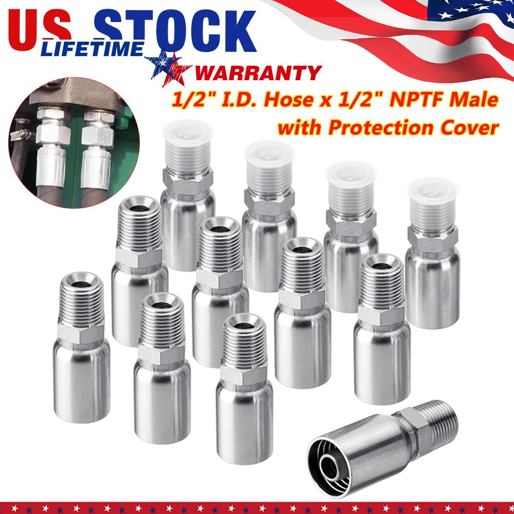 12 Pack 1/2″ Hose x 1/2″ NPTF Male Pipe Thread Hydraulic Hose End Crimp Fittings