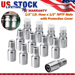 12 Pack 1/2″ Hose x 1/2″ NPTF Male Pipe Thread Hydraulic Hose End Crimp Fittings