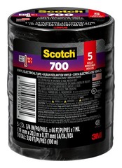 Scotch Vinyl 700 Electrical Tape, 5 Rolls, Black, 3/4-in x 66-ft, Commercial Gra